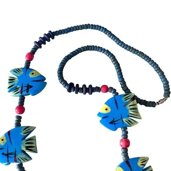 Vintage Wooden Fish Bead Necklace - Picture 5 of 5